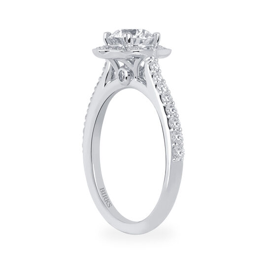 Birks 1879 Heirloom Round Solitaire Diamond Engagement Ring with Halo And Diamond Band image number 2