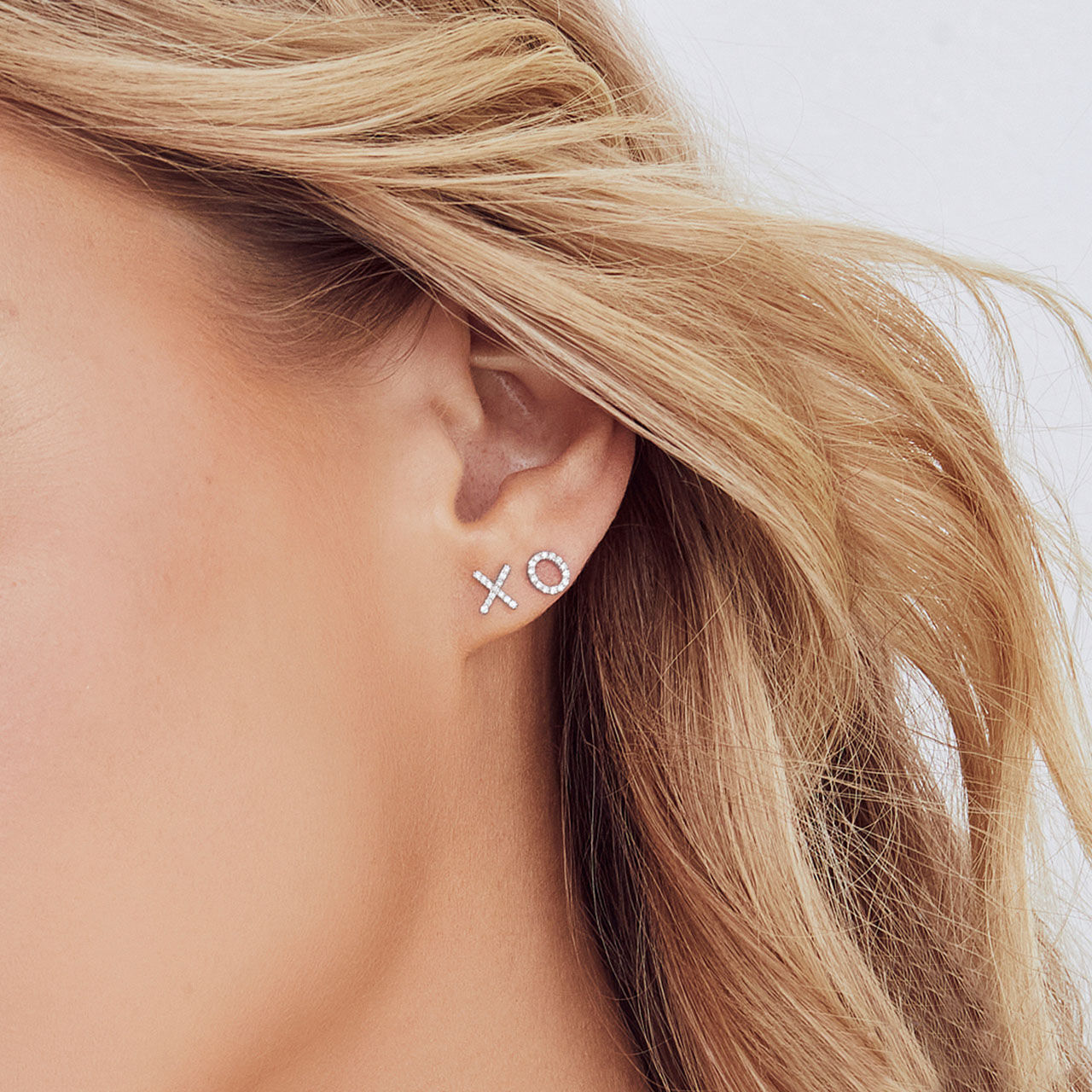 White Gold Stud Earrings with Diamond Pave On Model image number 1