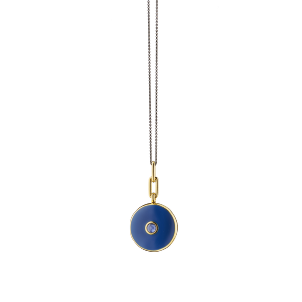 Médaillon Round Locket X Color en vermeil d'or jaune avec émail et saphir bleu