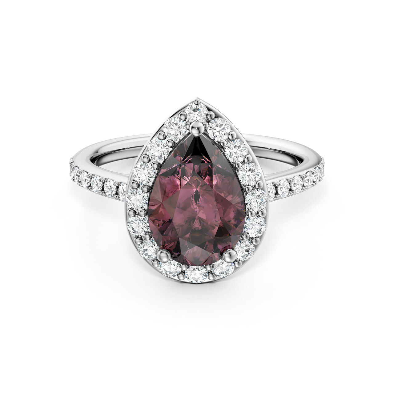 Birks Ros&eacute;e du Matin Pear-Cut Rhodolite Ring with Halo and Pav&eacute; Band image number 0