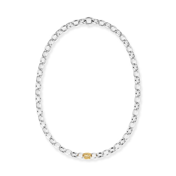 Yellow Gold and Sterling Silver Link Necklace, 1 Gold Link
