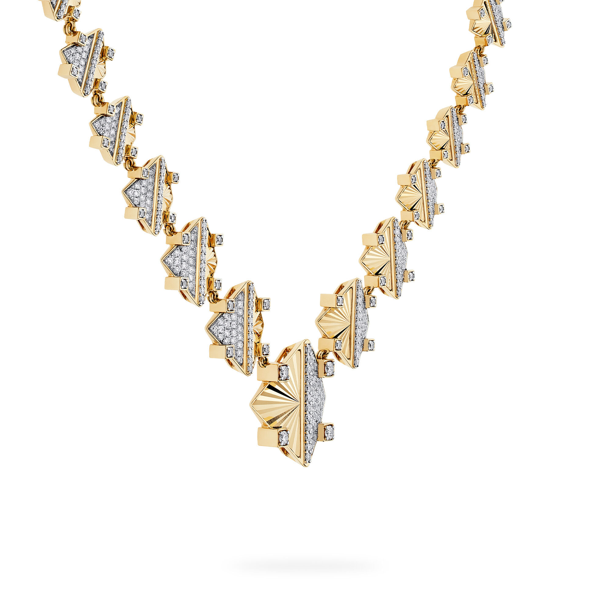 Exceptional Guilloché Yellow Gold and Diamond Necklace