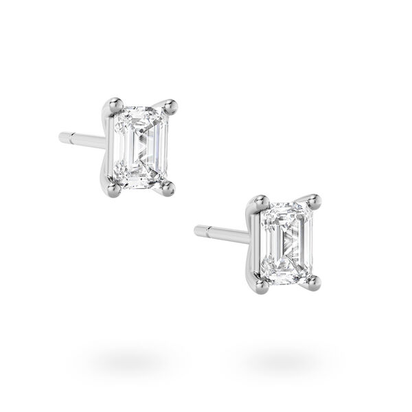 Boucles d'oreilles solitaires en diamant taille &eacute;meraude