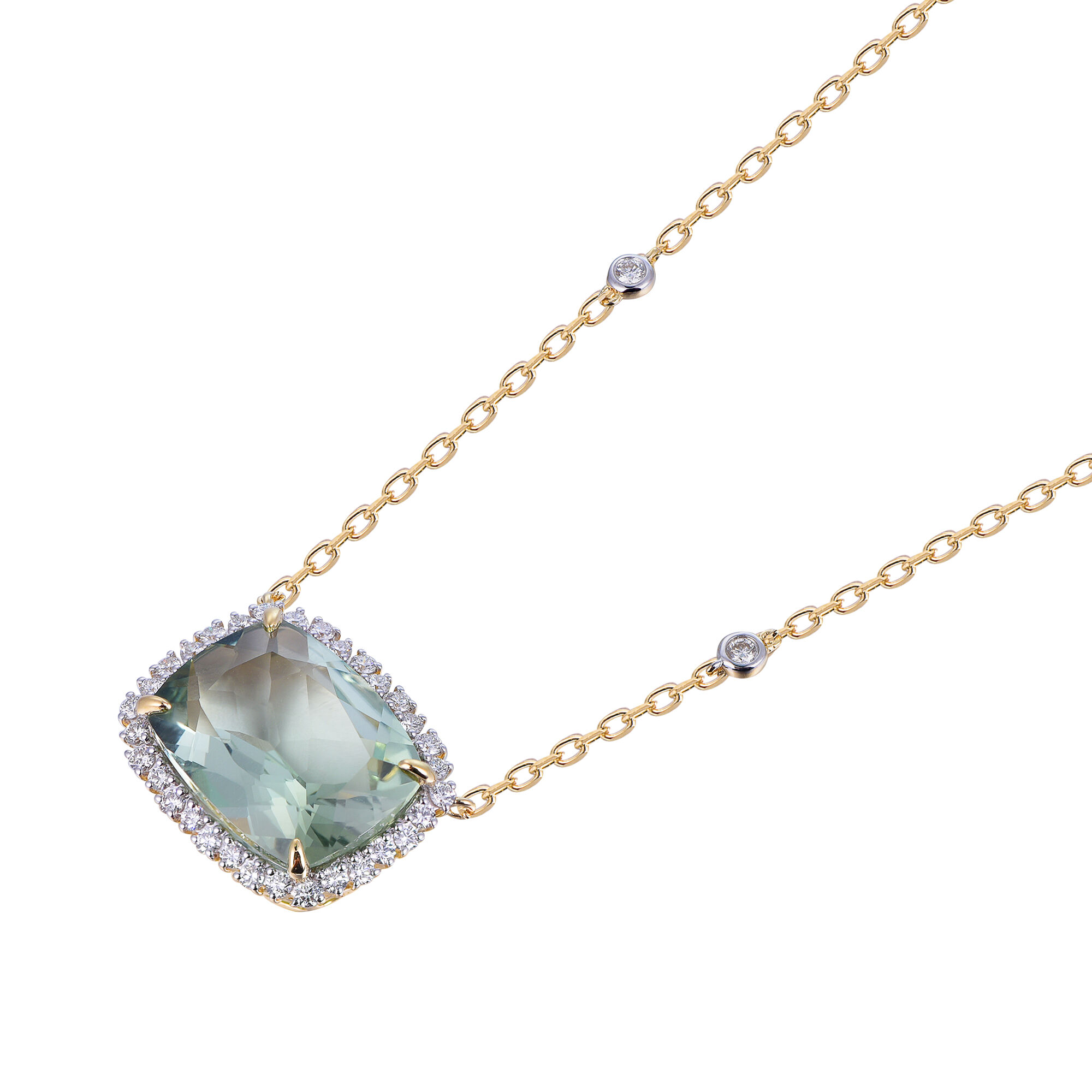 Green Amethyst Pendant in Yellow Gold