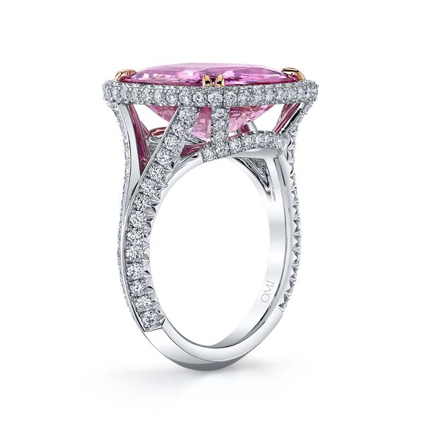 Cushion-Cut Pink Sapphire and Diamond Halo Ring