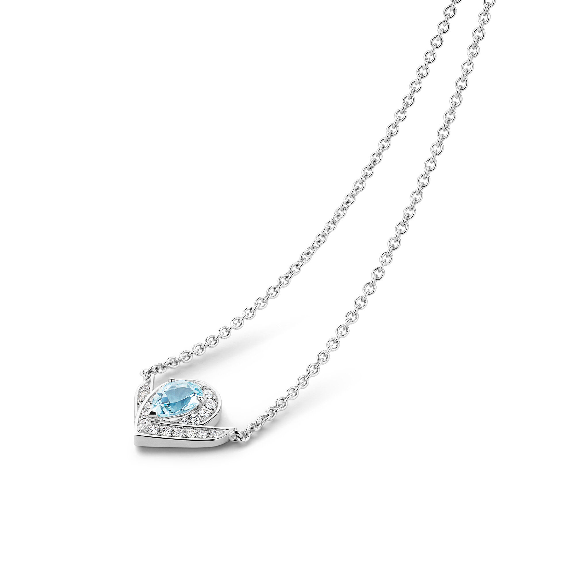 Josephine Aigrette White Gold, Aquamarine and Diamond Pavé Pendant