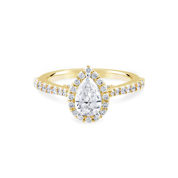 Bague de fiançailles à diamant coupe poire avec simple halo et anneau en or serti de diamants