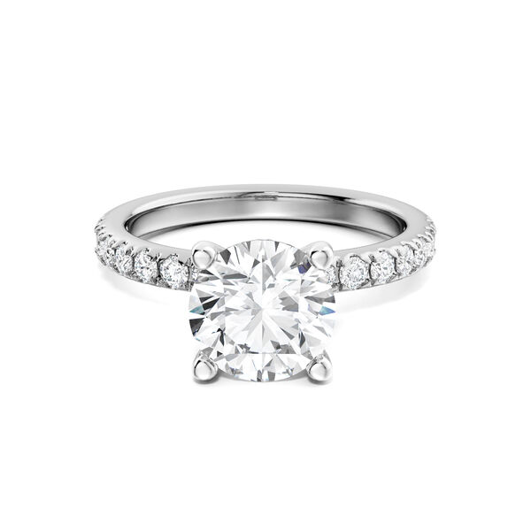 Round Solitaire Diamond Pav&eacute; Engagement Ring with Pav&eacute; Hidden Halo