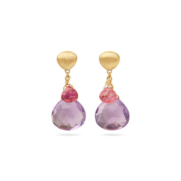 Boucles d'oreilles Paradise en or jaune avec am&eacute;thystes et tourmalines