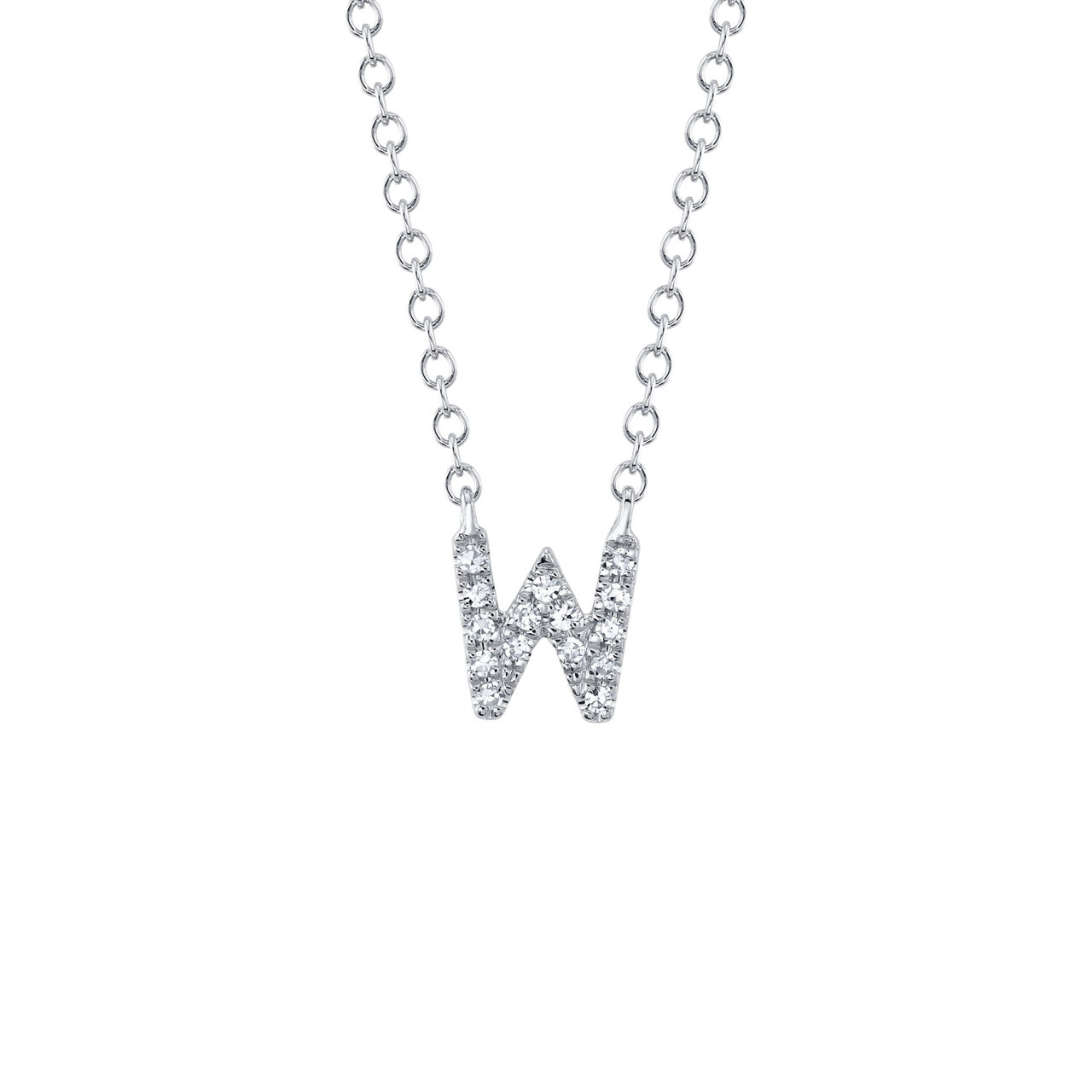 Initials White Gold and Diamond Pavé Letter W Necklace image number 0
