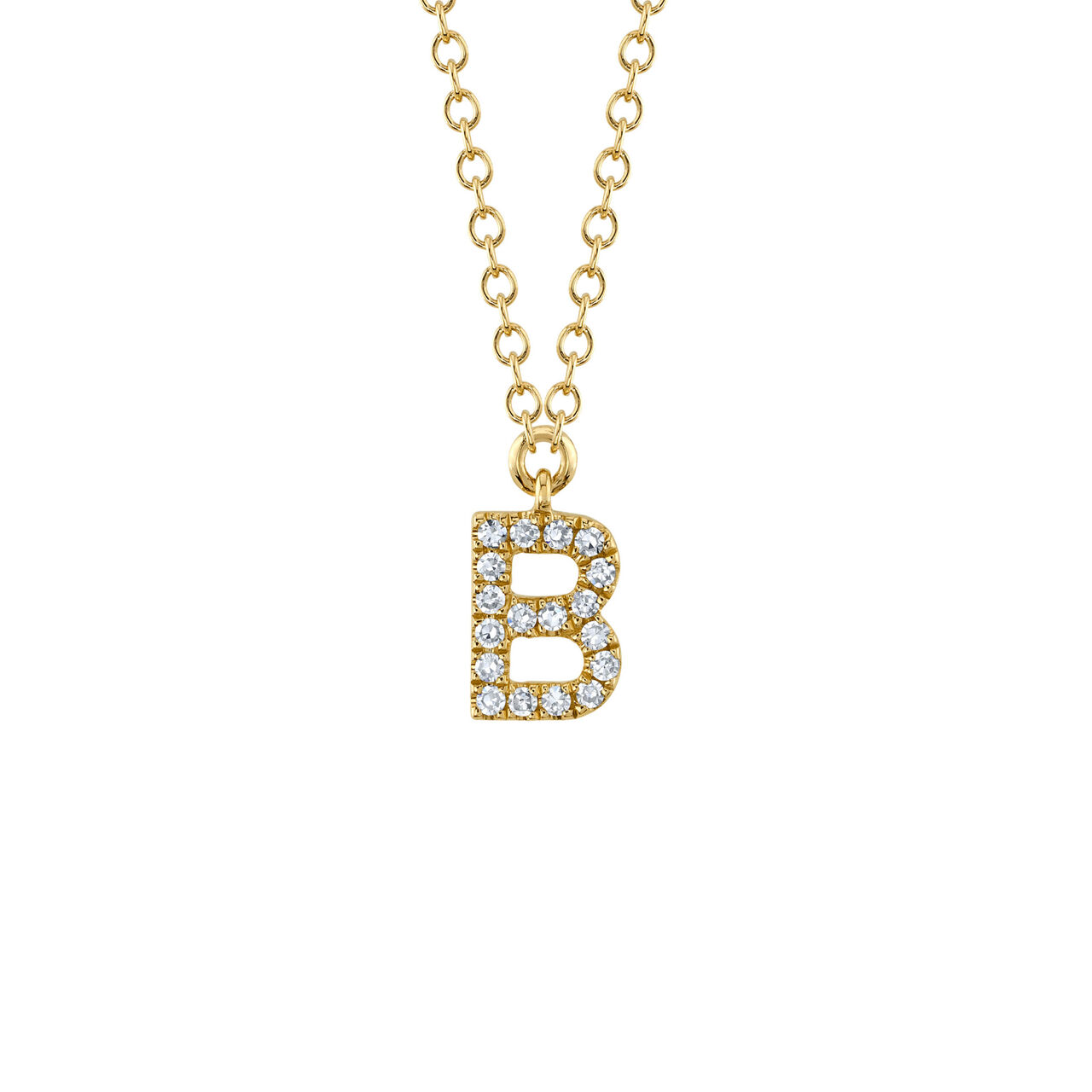 Initials Yellow Gold and Diamond Pavé Letter B Necklace image number 0