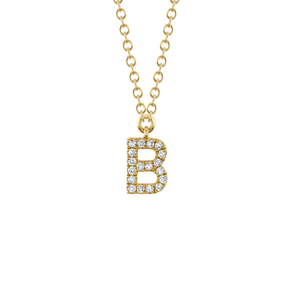Collier initiale lettre B en or jaune avec pavé de diamants