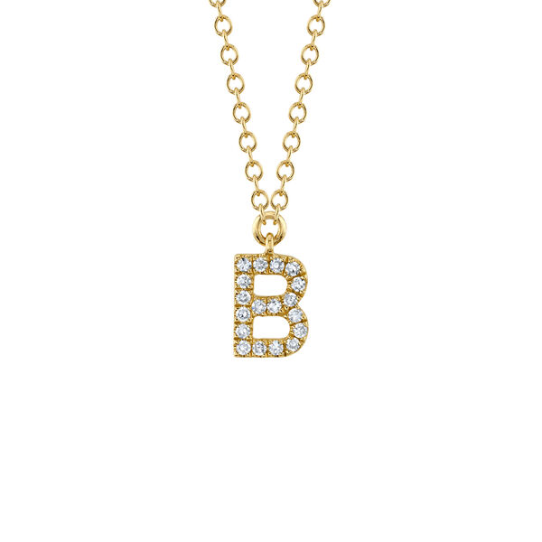 Initials Yellow Gold and Diamond Pav&eacute; Letter B Necklace
