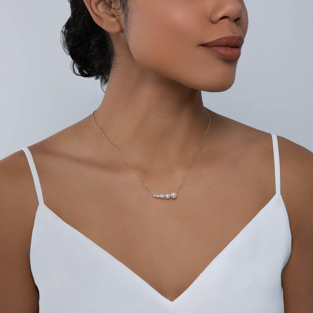 Birks Pearls Freshwater Pearl Horizontal Bar Necklace on model image number 1