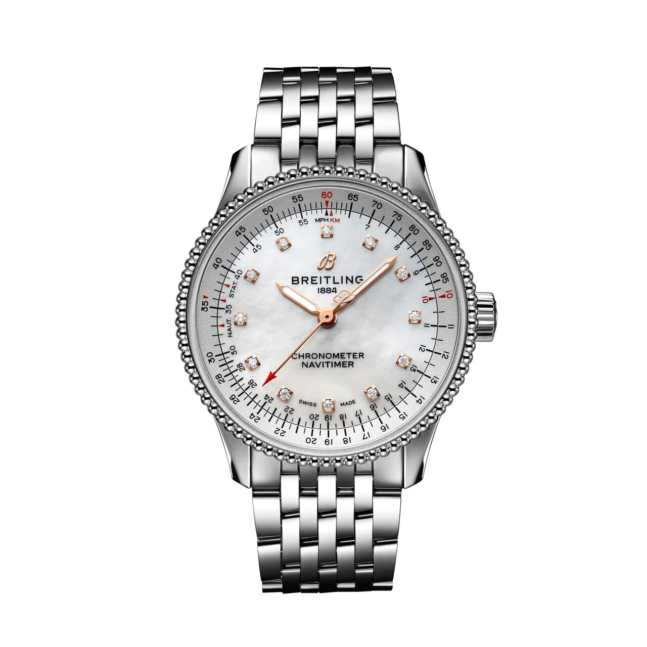 maison birks breitling navitimer automatique 35 steel mother of pearl diamonds a17395211a1a1 image number 0