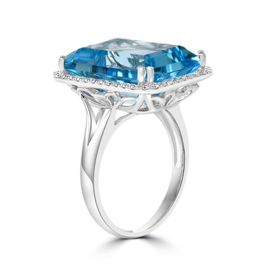 White Gold Emerald Cut Swiss Blue Topaz and Diamond Ring image number 1
