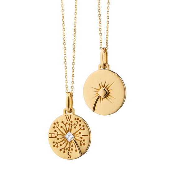 Monica Rich Kosann Modern Charm Necklaces Dandelion Intaglio Yellow Gold Pendant Back image number 2