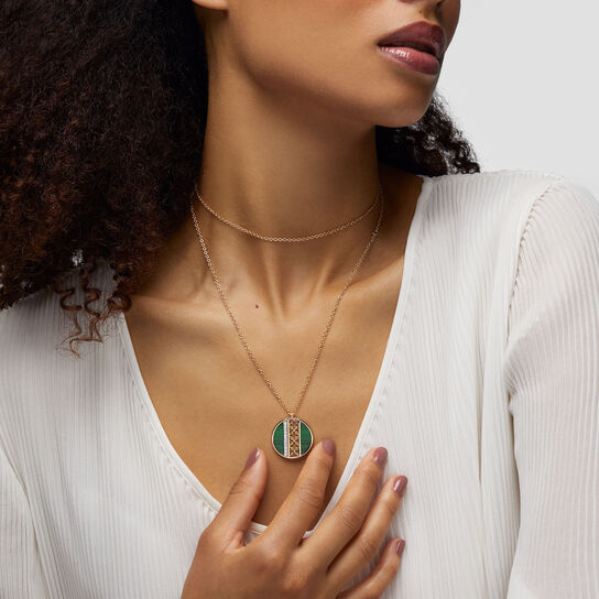 Birks Dare to Dream Malachite and Diamond Circle Pendant in Yellow Gold, Large On Model image number 1