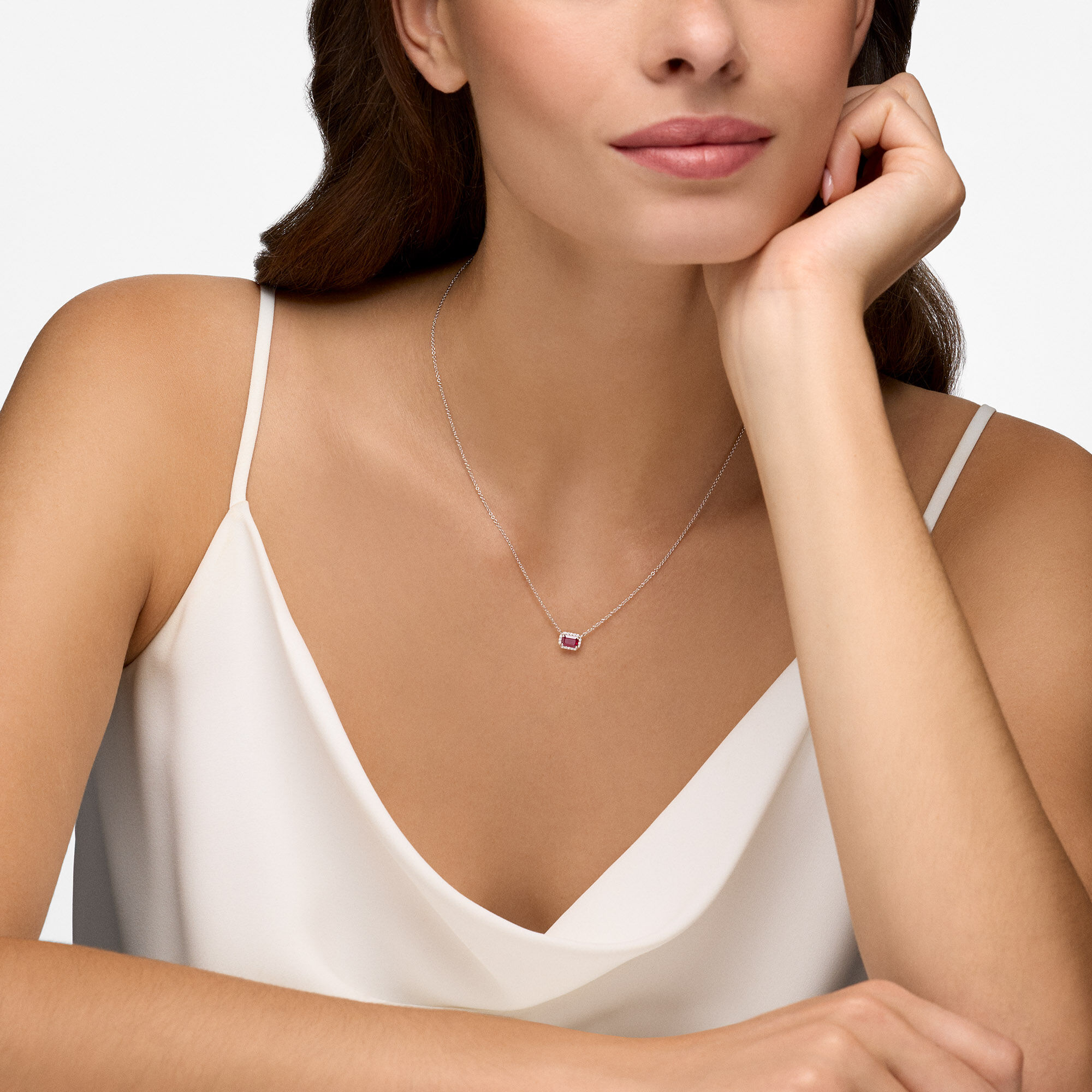 White Gold Ruby and Diamond Pendant Necklace