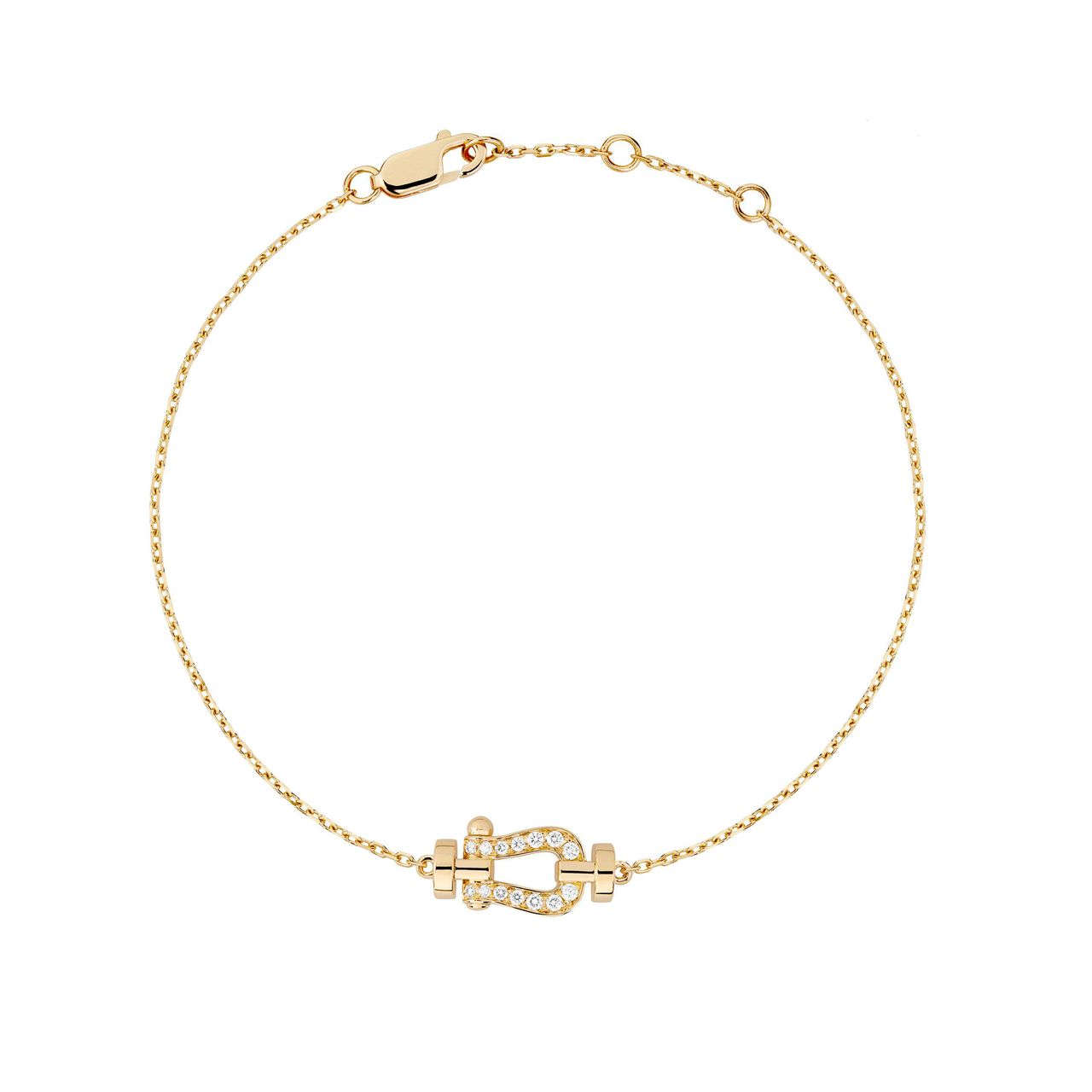 Front view of yellow gold bracelet with diamond pav&eacute; cable motif image number 0