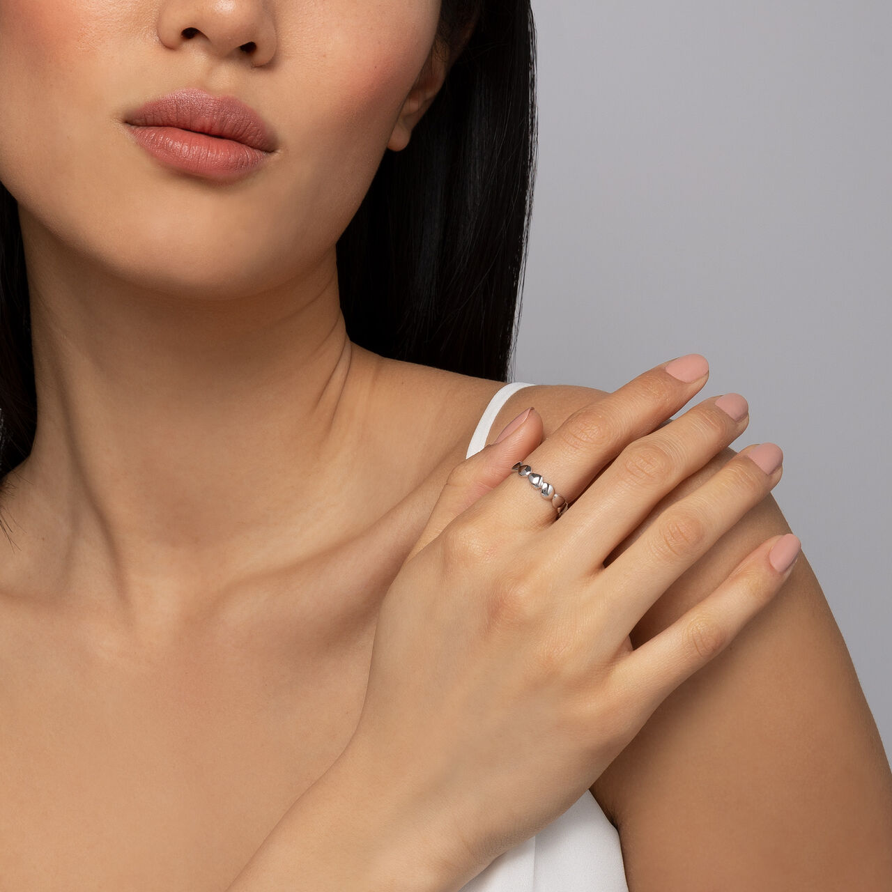 Birks Iconic Silver Stackable Pebble Ring on model image number 1