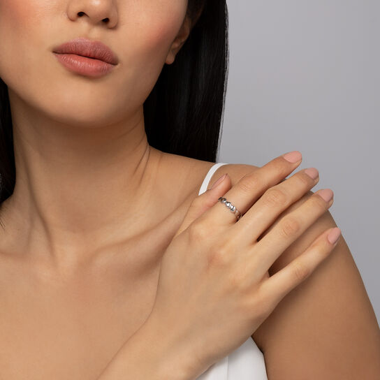 Birks Iconic Silver Stackable Pebble Ring on model image number 1