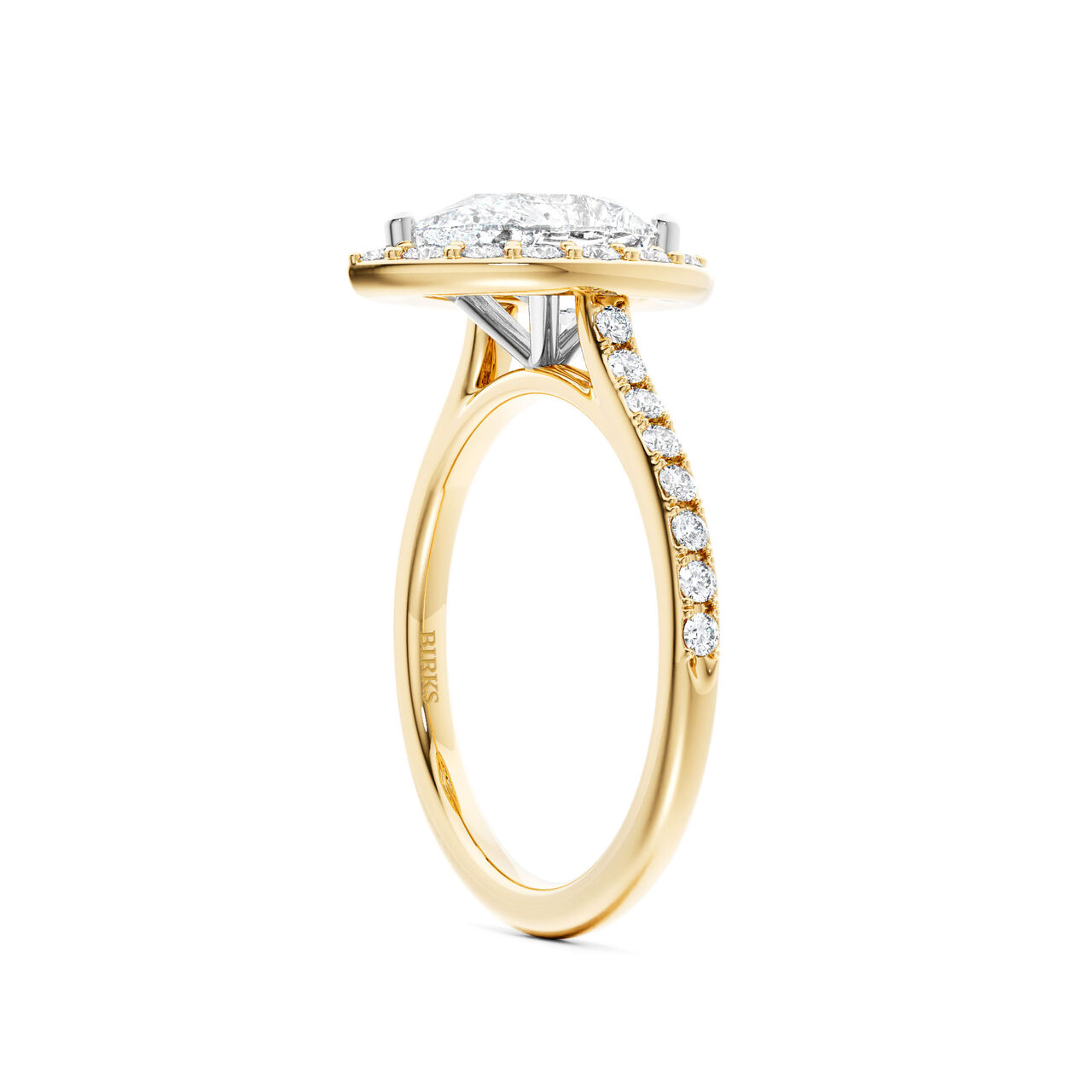 Birks Ros&eacute;e du Matin Pear-Cut Diamond Engagement Ring with Halo and Pav&eacute; Band in Yellow Gold image number 1