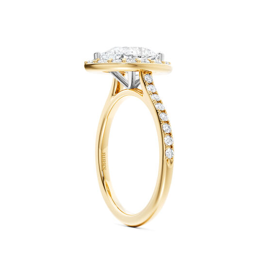 Birks Ros&eacute;e du Matin Pear-Cut Diamond Engagement Ring with Halo and Pav&eacute; Band in Yellow Gold image number 1