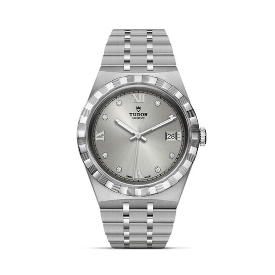 maison birks tudor royal 38 mm steel case silver diamond set dial steel bracelet m28500 0002 image number 0