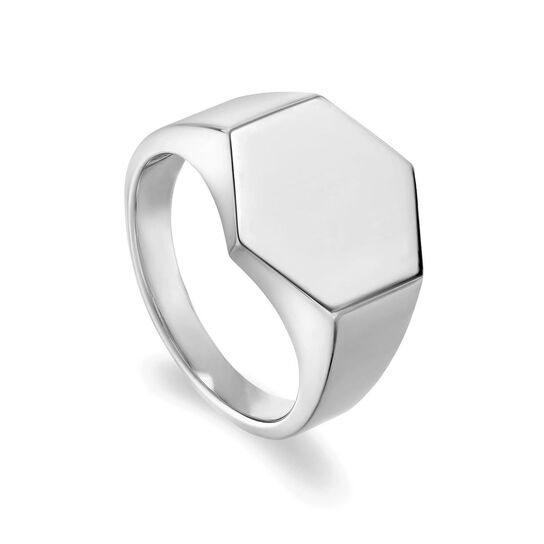 Birks Bee Chic Silver Hexagon Signet Ring Angle image number 2