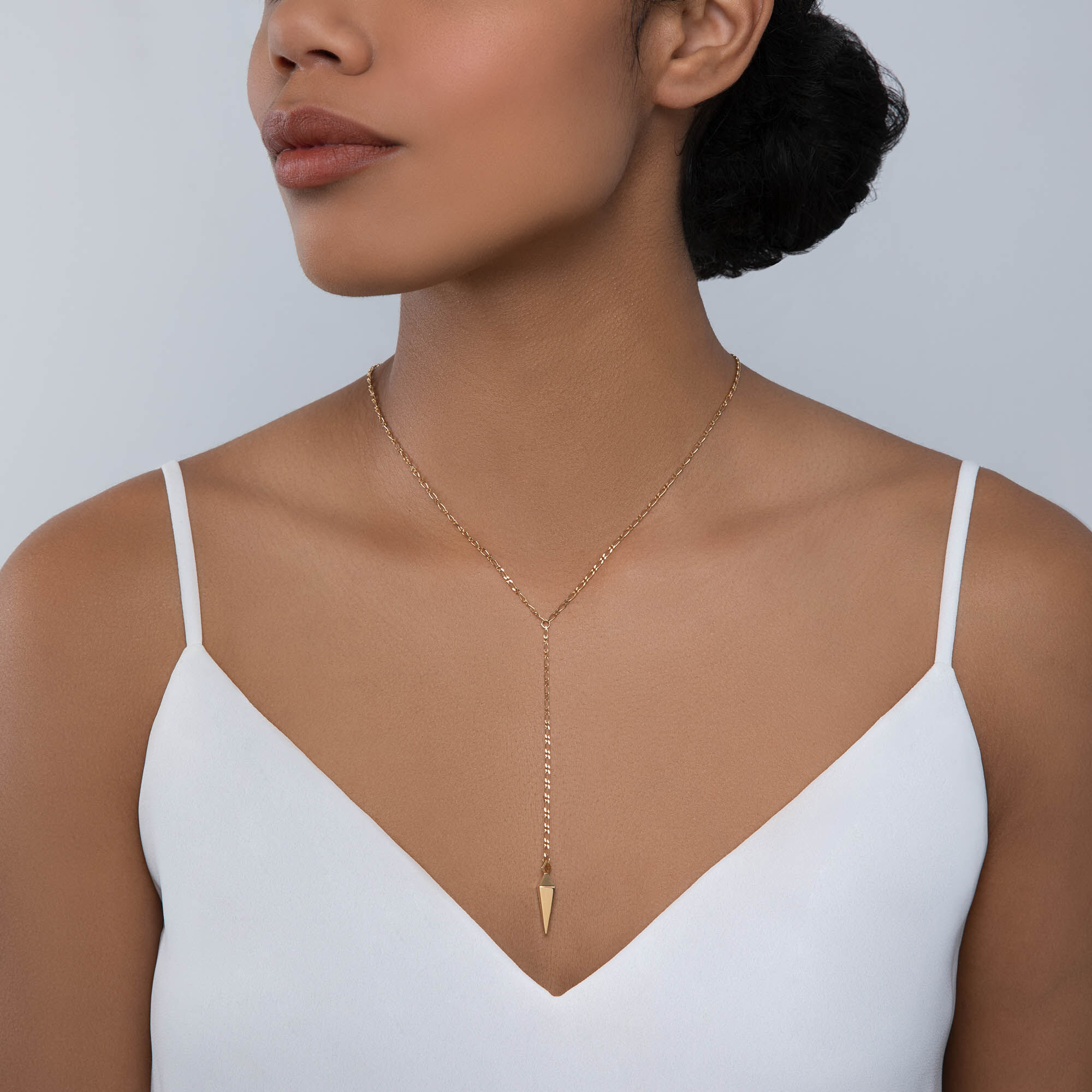 Yellow Gold Rock \u0026 Pearl Lariat Necklace