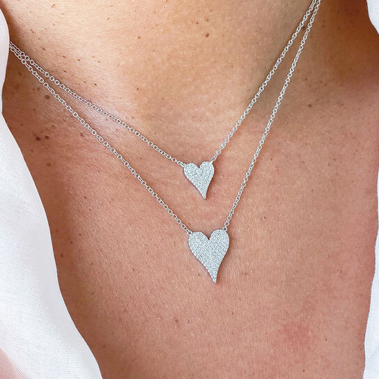 Shy Creation White Gold Heart Pendant with Diamond Pavé 450017378720 Model image number 1