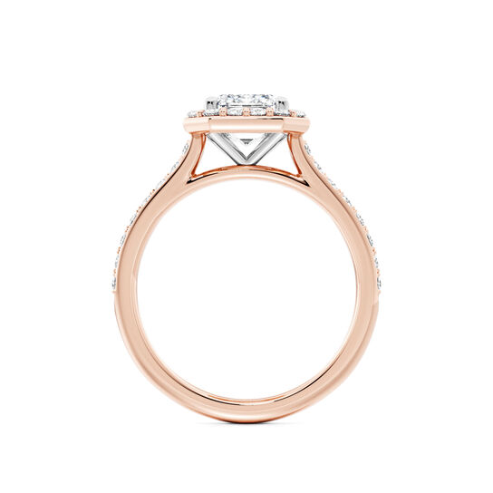 Birks Ros&eacute;e du Matin Rose Gold Emerald-Cut Diamond Engagement Ring with Halo and Pav&eacute; Band image number 2