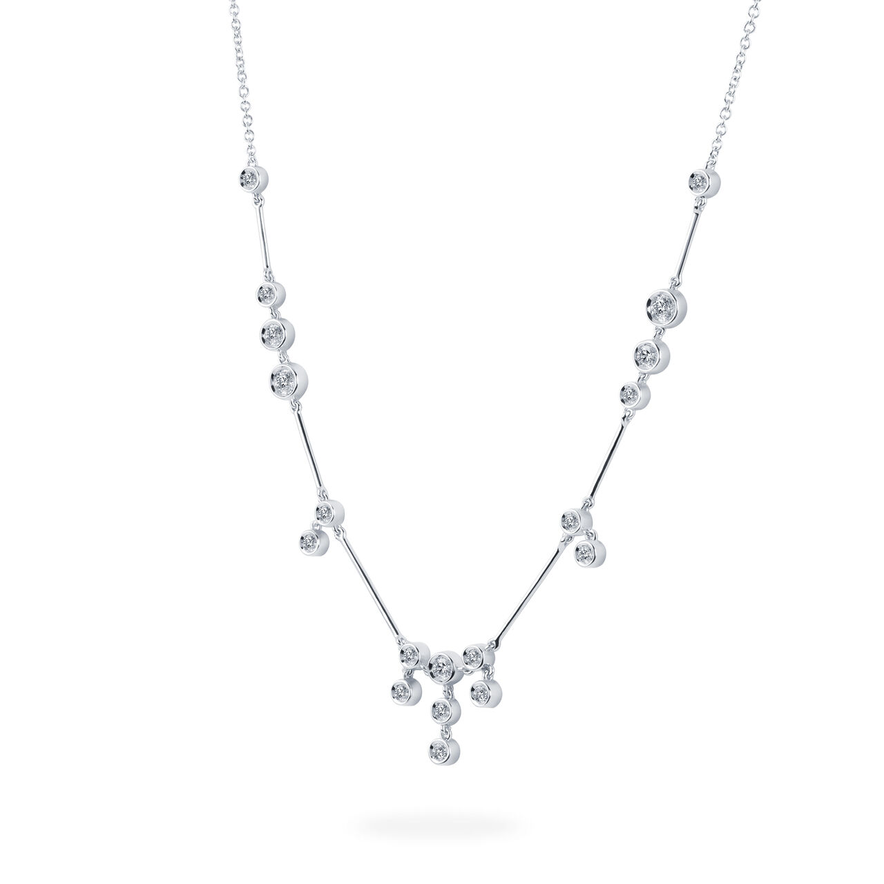 White Gold and Diamond Cluster Drop Necklace image number 1