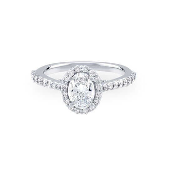 Oval Cut Diamond Engagement Ring With Single Halo And Diamond Band image number 0