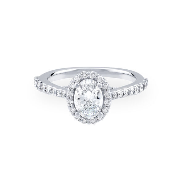 Bague de fiançailles à diamant ovale avec simple halo et anneau en platine orné de diamants