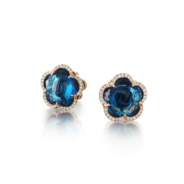 Bon Ton Rose Gold, Blue Topaz and Diamond Pavé Stud Earrings