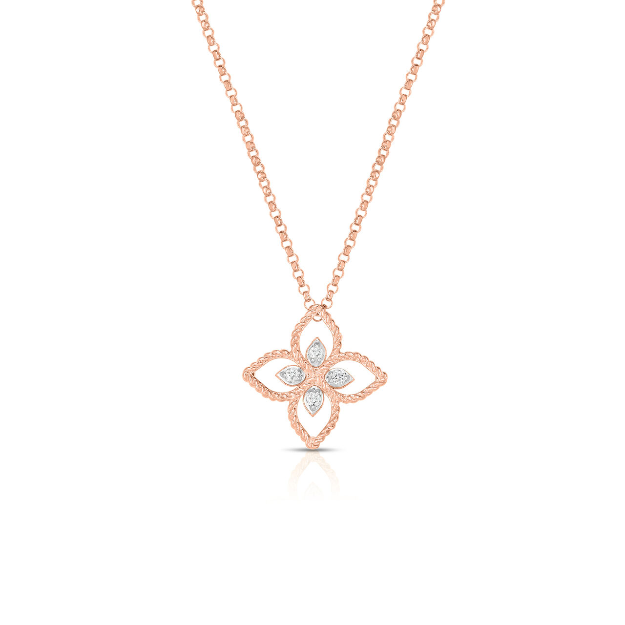 Princess Flower Filigree Small Rose Gold and Diamond Pendant Necklace image number 0