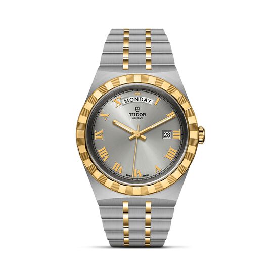 tudor royal 41 mm steel case yellow gold bezel silver dial steel and gold bracelet m28603 0001 image number 0