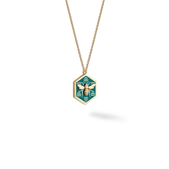 Large Teal Enamel and Yellow Gold Hexagon Medallion image number 2