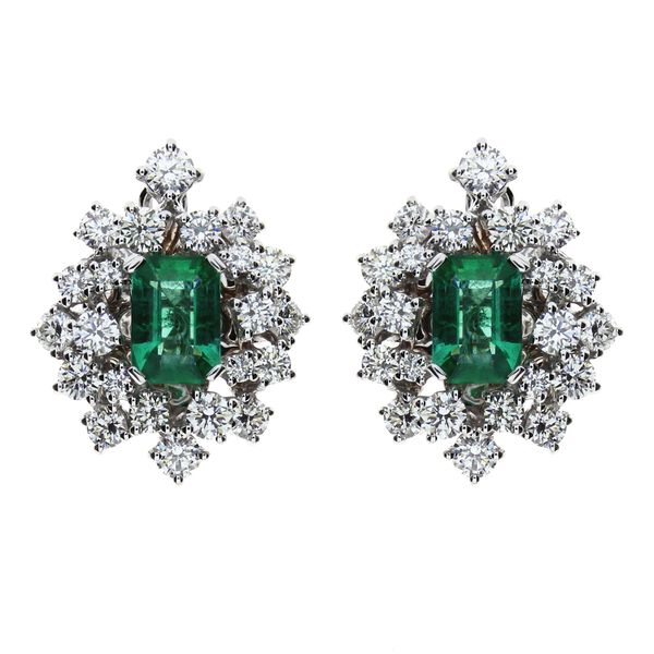 Mimosa White Gold, Emerald and Diamond Stud Earrings