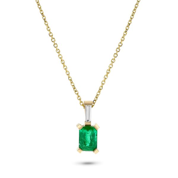 Yellow Gold Emerald Pendant with Diamond Accent