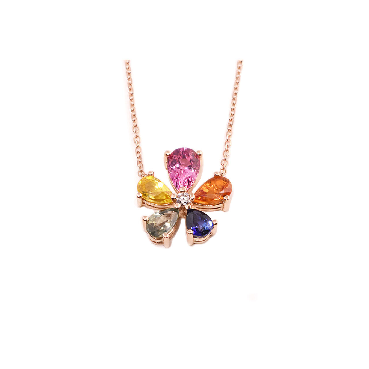 Rose Gold Multi-Stone and Diamond Flower Pendant image number 0