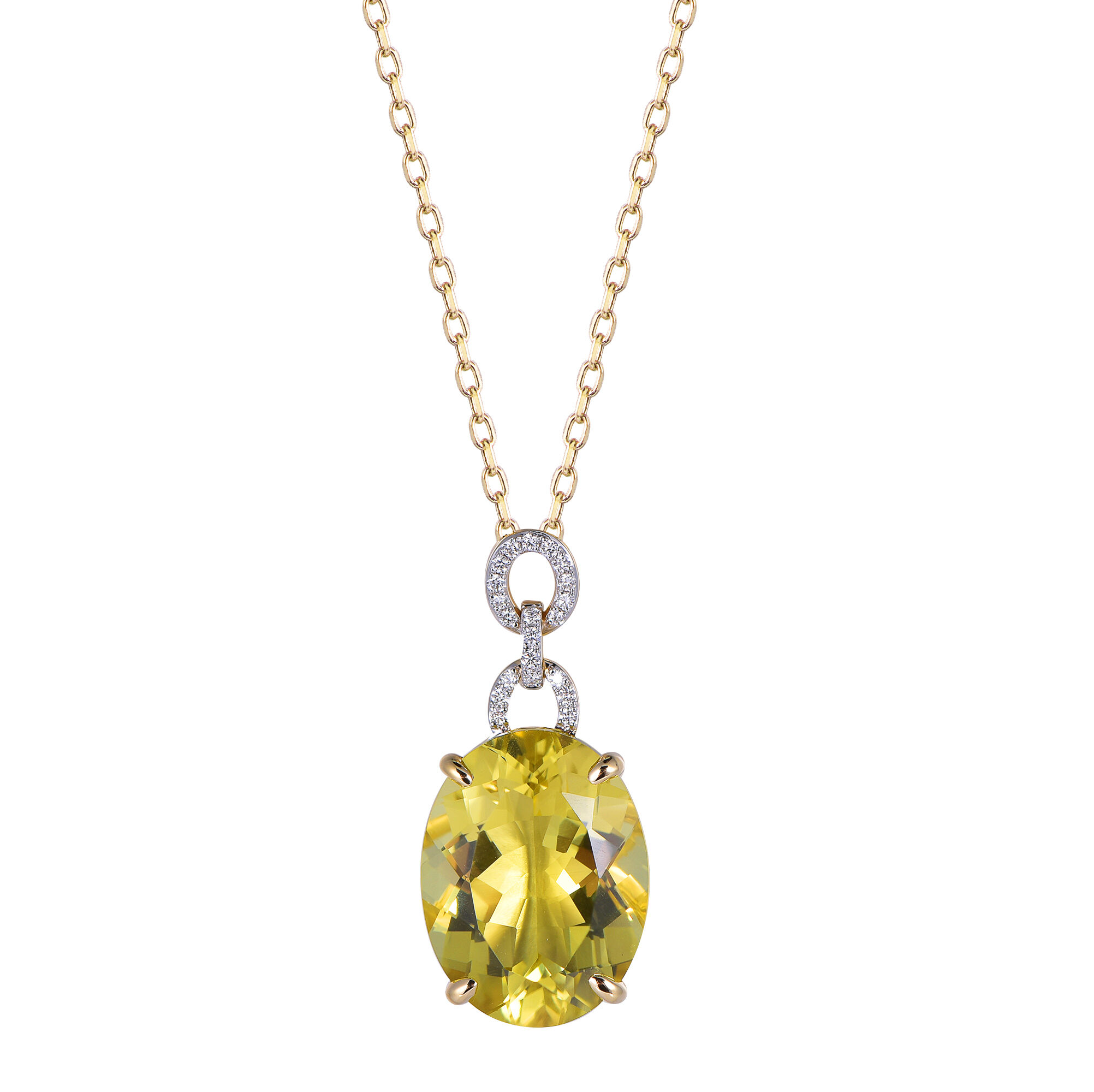 Oval Lemon Quartz Pendant in Yellow Gold