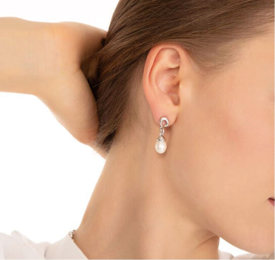 Monica Rich Kosan  Infinite & Boundless The Twist Infinity Silver and Pearl Drop Earrings 45075 image number 1