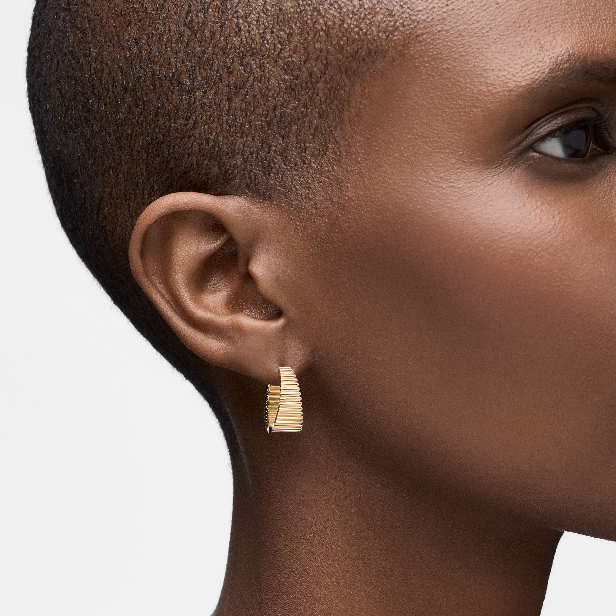 Yellow Gold Pleated Tapered Hoops