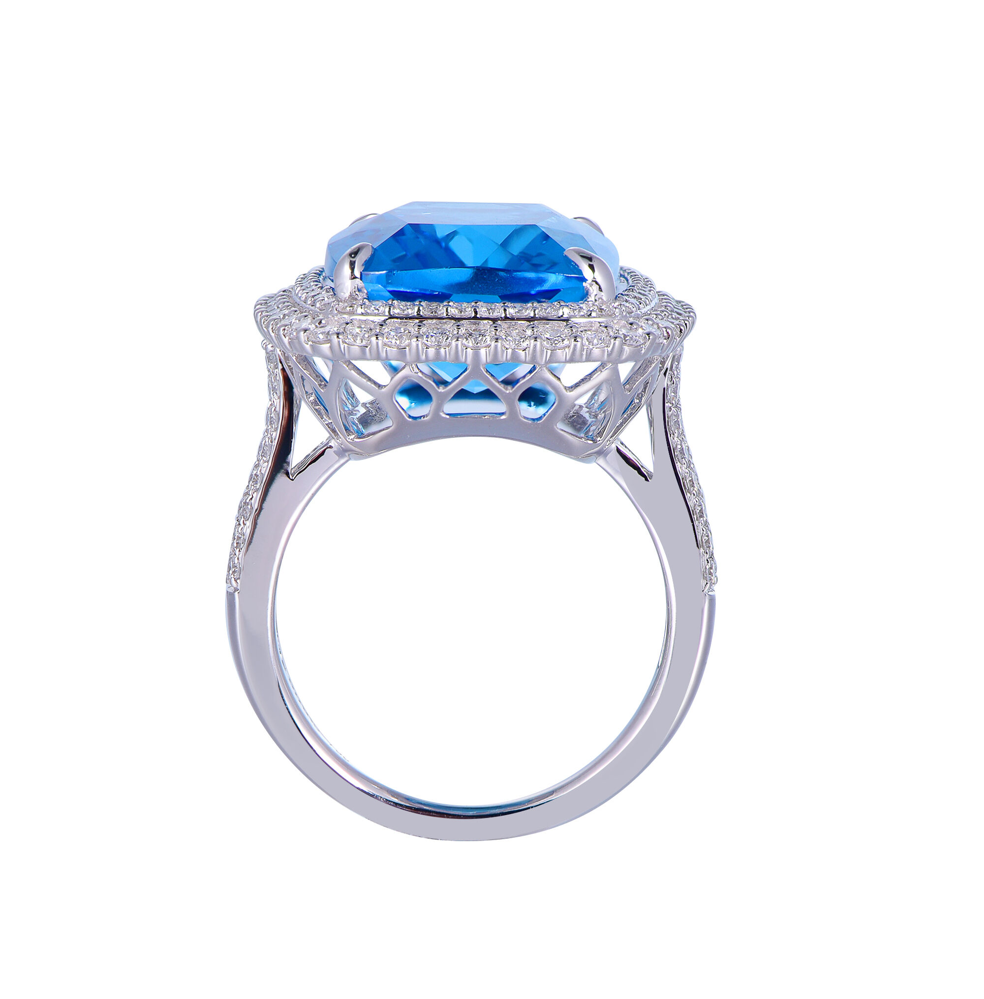 Swiss Blue Topaz and Diamond Ring in White Gold