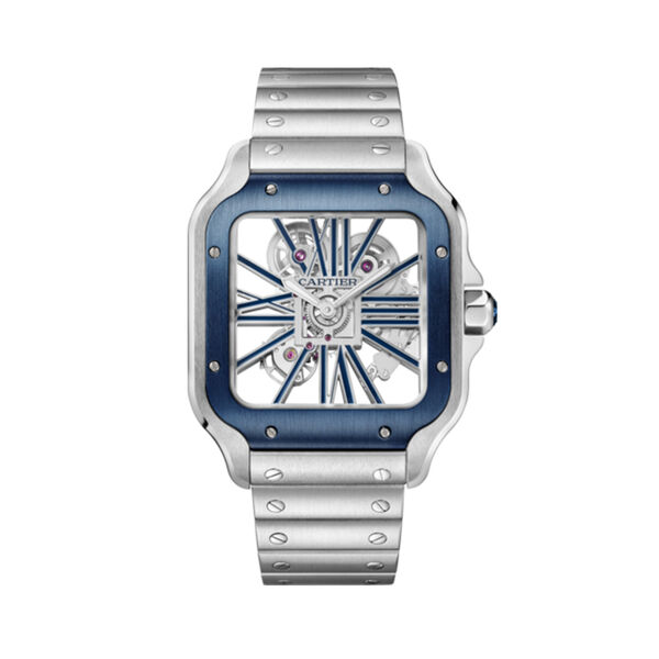 Santos de Cartier Skeleton 40 mm manuelle en acier inoxydable, grand modèle