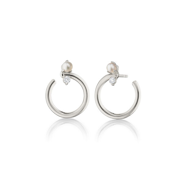Galaxy Medium Silver, Pearl and White Sapphire Wrap Hoop Earrings