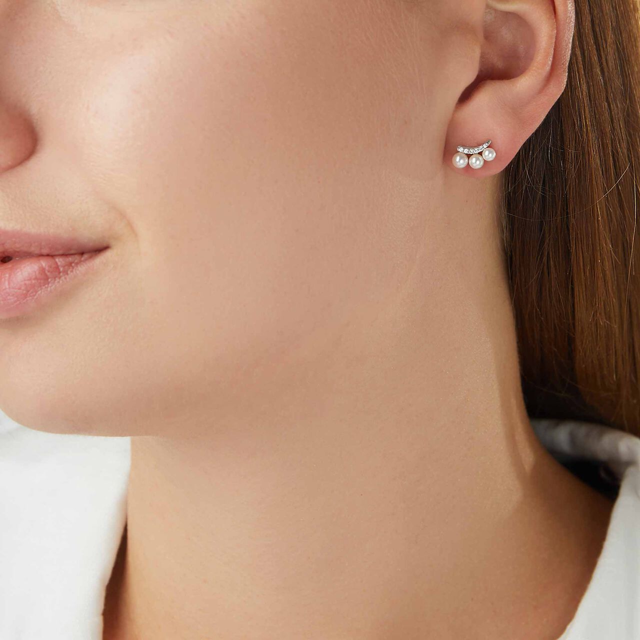 yoko london sleek white gold 3 pearl diamond climbers earrings qye2224 7x on model image number 3